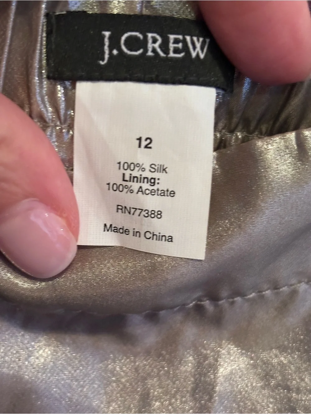 J. Crew Metallic Silk Silver A-Line Mini Skirt